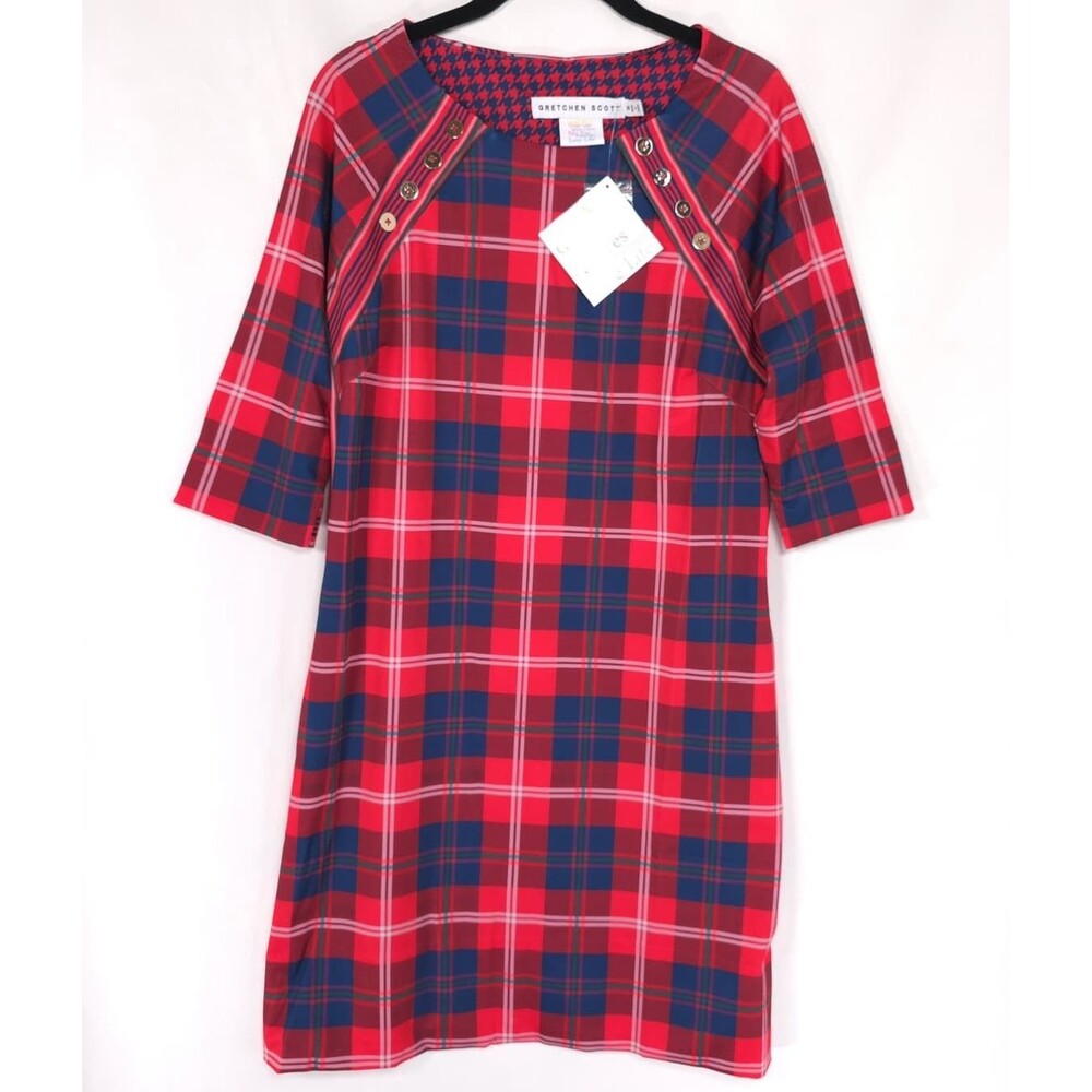 GRETCHEN SCOTT Womens Shift Midi Dress SMALL Pockets Middleton Plaid JDPTMP